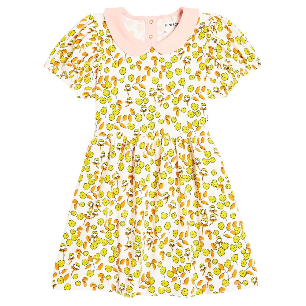 Mini Rodini Floral Puff Sleeve Peter Pan Collar Dress Toddler‎ Girls 1.5-3Y